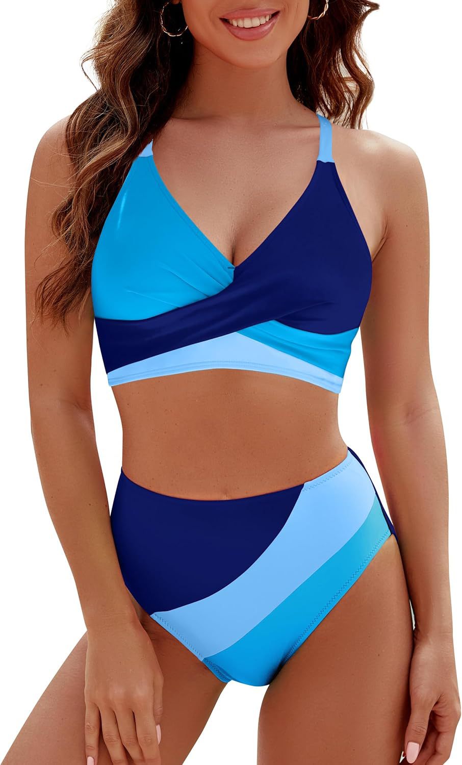 Bikini Contrast Color High Waist Lace up Sexy Split Bikini Swimsuit Swimwear Bella Mia