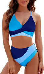 Bikini Contrast Color High Waist Lace up Sexy Split Bikini Swimsuit Swimwear Bella Mia