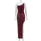Women Clothing Mesh Flocking Spring Backless Lace up Diagonal Collar Sexy Sling Dress Bella Mia