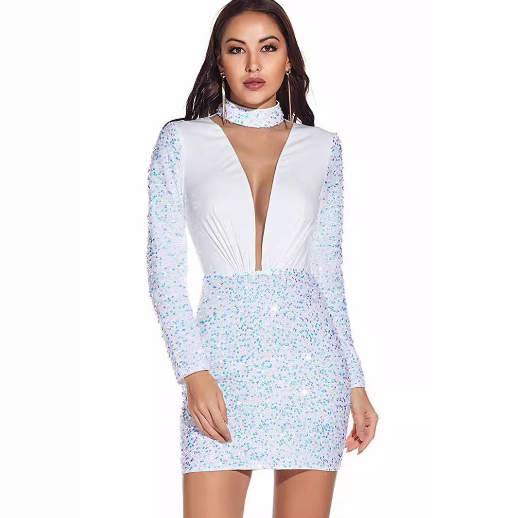 Sexy Retro Long Sleeve Sequ Dress Women Clothing Dress Bella Mia