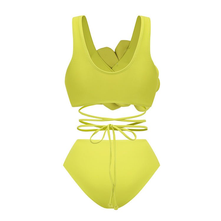 Solid Color Split Swimsuit Women Sexy High Waist Banded Bikini Three Piece Set Bikini Bella Mia