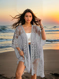 Women's Clothing Sexy See through Water Soluble Lace Embroidered Cardigan Beach Bikini Sun Protective Blouse Bella Mia