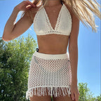 Hollow Out Cutout out Strap Bikini Top Tassel Skirt Sexy Beach Sun Protective Blouse Crochet hook Bella Mia