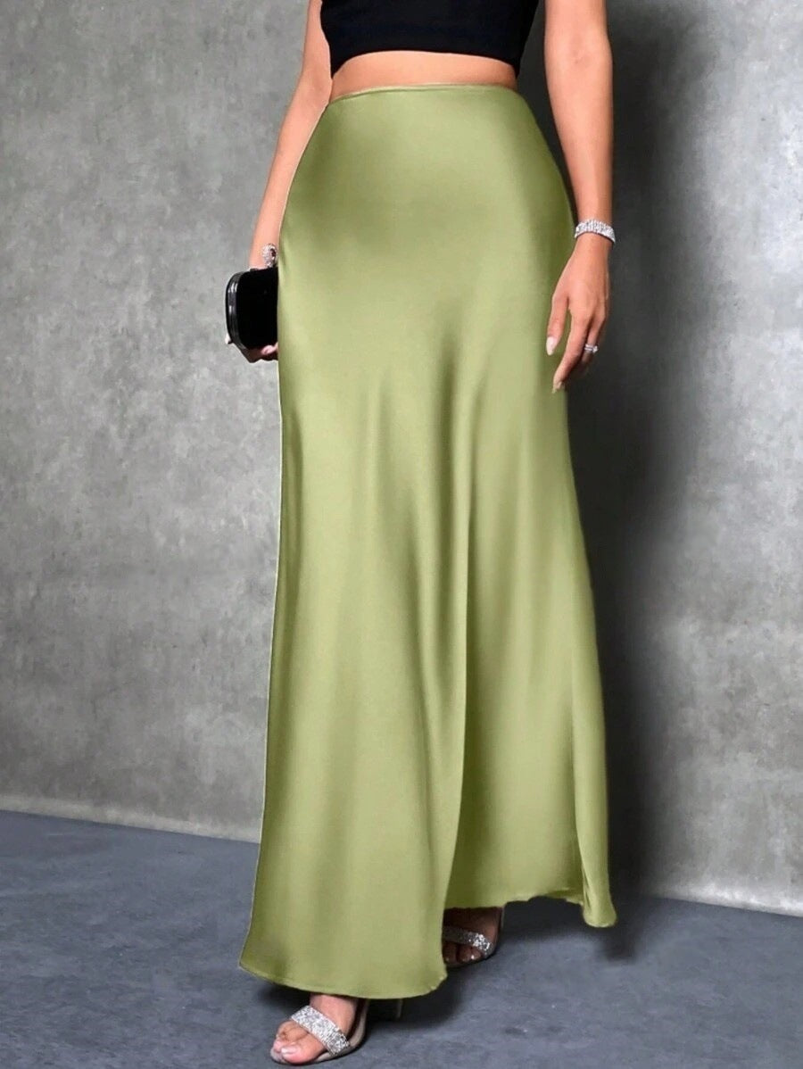 Satin Skirt Autumn Winter Simple A line Long Skirt Women Clothing Bella Mia