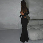 Autumn Women Clothing Fashionable Elegant Sexy Backless Slimming Sheath Long Sleeve Dress Evening Dress Bella Mia