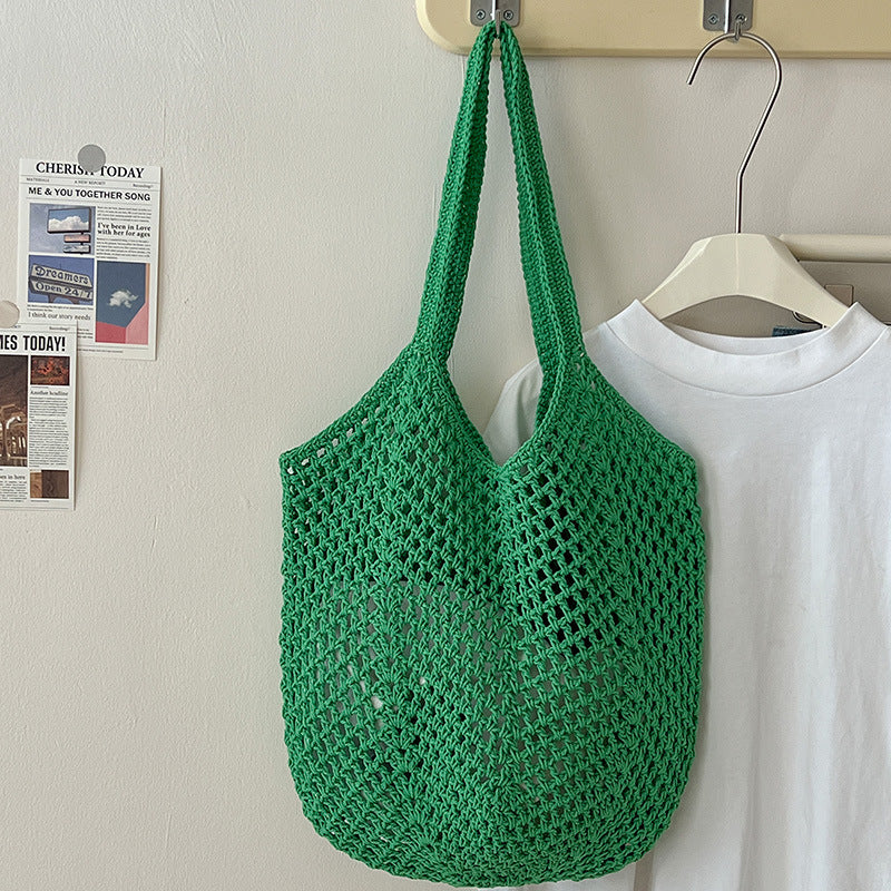 Casual Large Capacity Cotton Thread Woven Bag Hollow Out Cutout Straw Bag Idle Shoulder Bag Vacation Beach Bag Women Bag Bella Mia