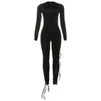 Fall Sexy Solid Color Waist Tight Hollow Out Cutout out Strap Tight Jumpsuit Bella Mia