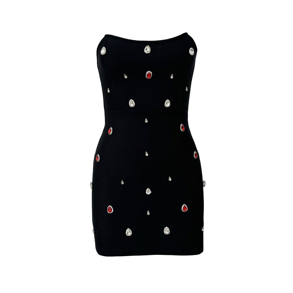 Exquisite Rhinestone Special Interest Design Tube Top Bandage Dress Party Gathering Tuxedo Dress Bella Mia