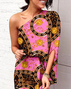 Women Clothing Dress Sexy Oblique Shoulder Elegant Single Side Sleeve Dress for Women Bella Mia