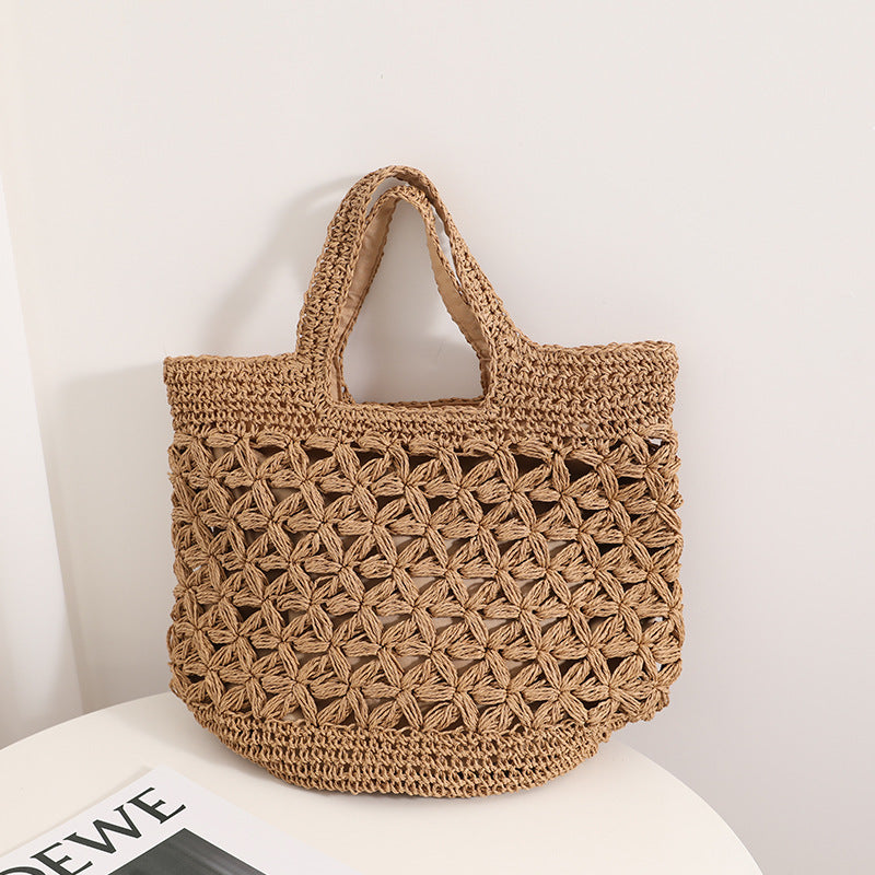 Hollow Out Cutout Floral Portable Straw Weaved Bag Large Capacity Woven Bag Seaside Vacation Beach Bag Women Handbag Bella Mia
