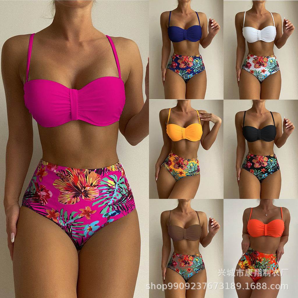 Swimsuit Women Split Bikini Retro Sexy Solid Color Printing Bikini Wear Bella Mia