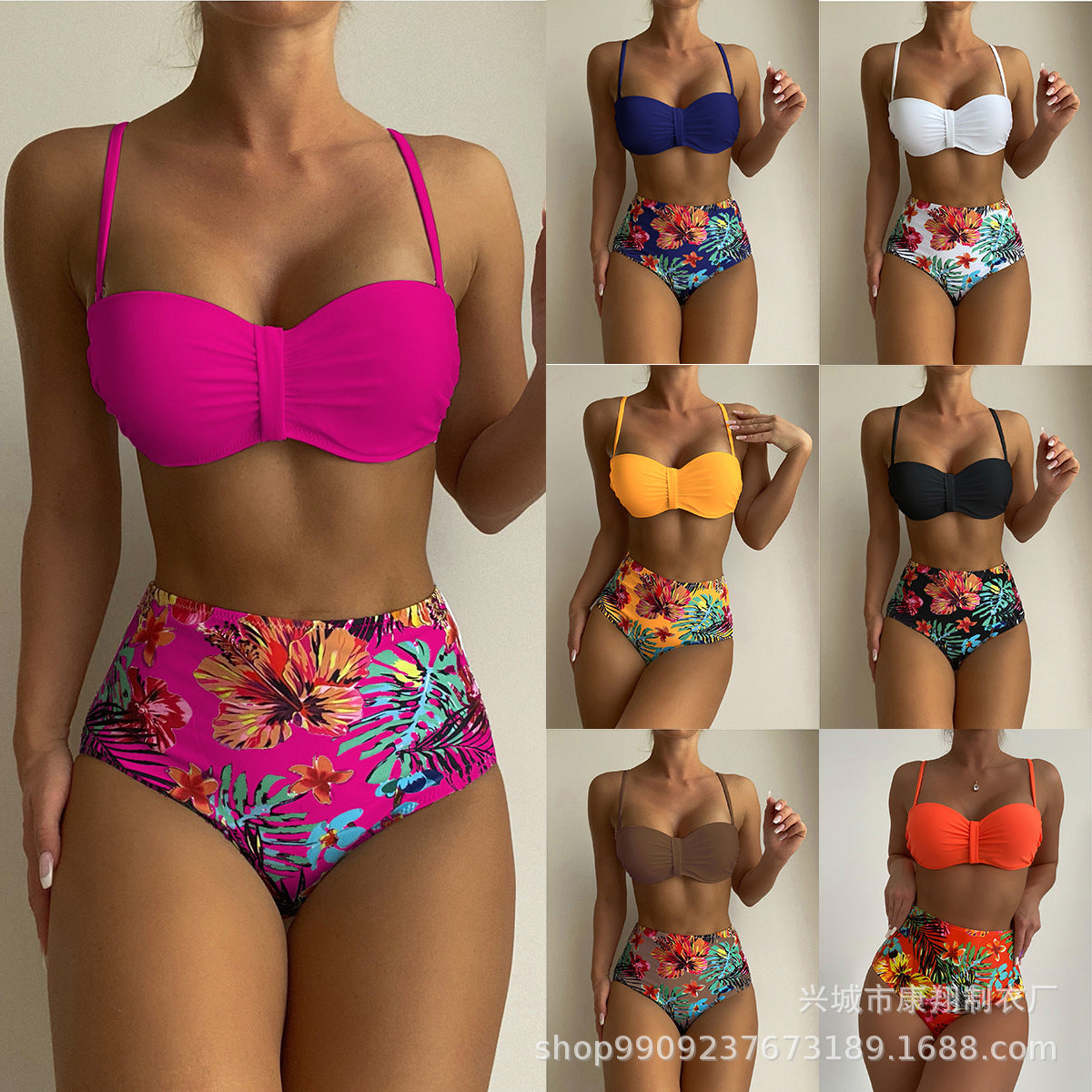 Swimsuit Women Split Bikini Retro Sexy Solid Color Printing Bikini Wear Bella Mia