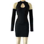 Autumn Winter Solid Color Sexy Cutout off Shoulder Halter Skinny Sheath Dress for Women Bella Mia