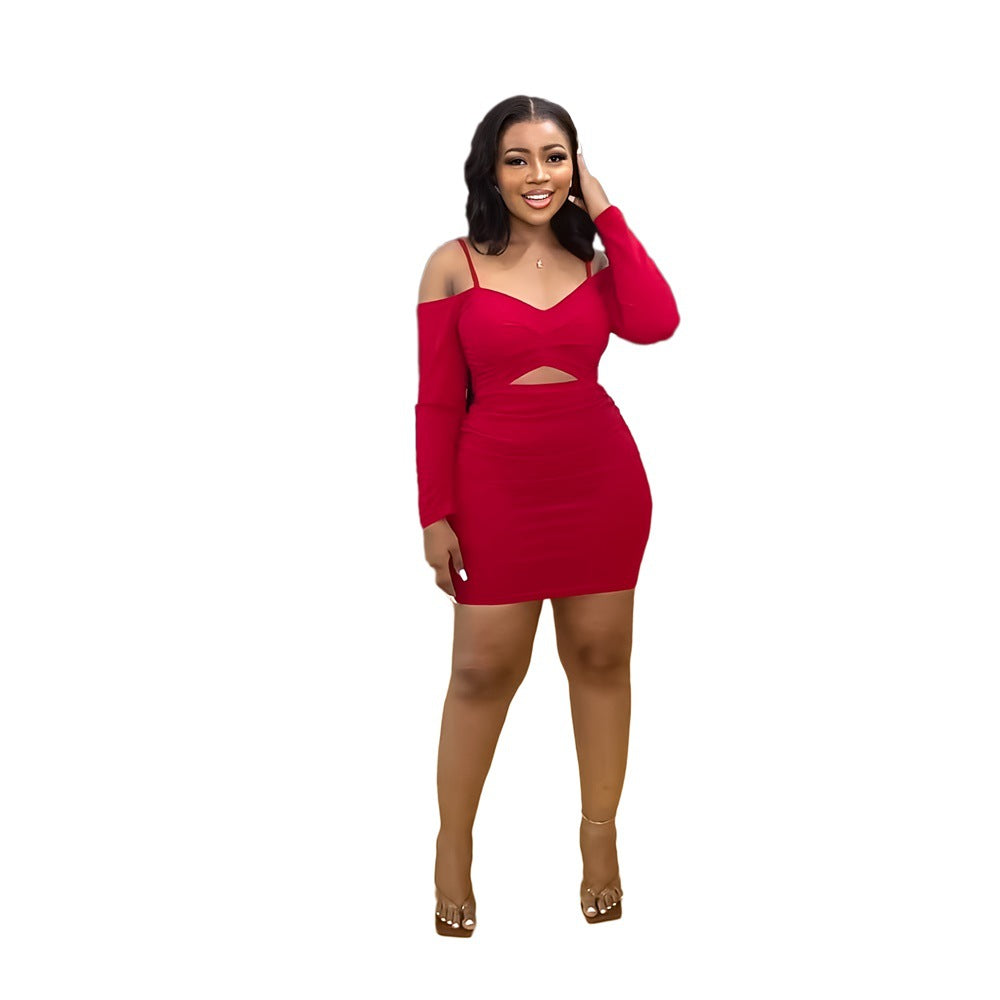 Sexy Slim Fit All Match Off The Shoulder Strap Mini Sheath Dress Bella Mia