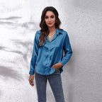 Satin Shirt Women Satin Artificial Silk Long Sleeve Shirt Bella Mia