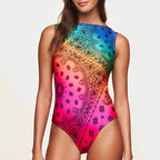One Piece Positioning Printing Swimsuit Rainbow Gradient Multicolor Bikini High Fork Swimsuit Bella Mia
