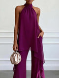 Elegant Halter Sleeve Chiffon Two Piece Sets