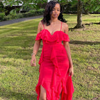 Women Clothing Solid Color Dress Sexy Spaghetti Straps Sleeveless Ruffled Irregular Asymmetric Maxi Dress Bella Mia