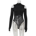 Women Clothing Tight Long Sleeve Sexy Cold Shoulder Mesh Stitching See through Sexy L Jumpsuit Thin Women Bella Mia