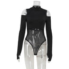 Women Clothing Tight Long Sleeve Sexy Cold Shoulder Mesh Stitching See through Sexy L Jumpsuit Thin Women Bella Mia