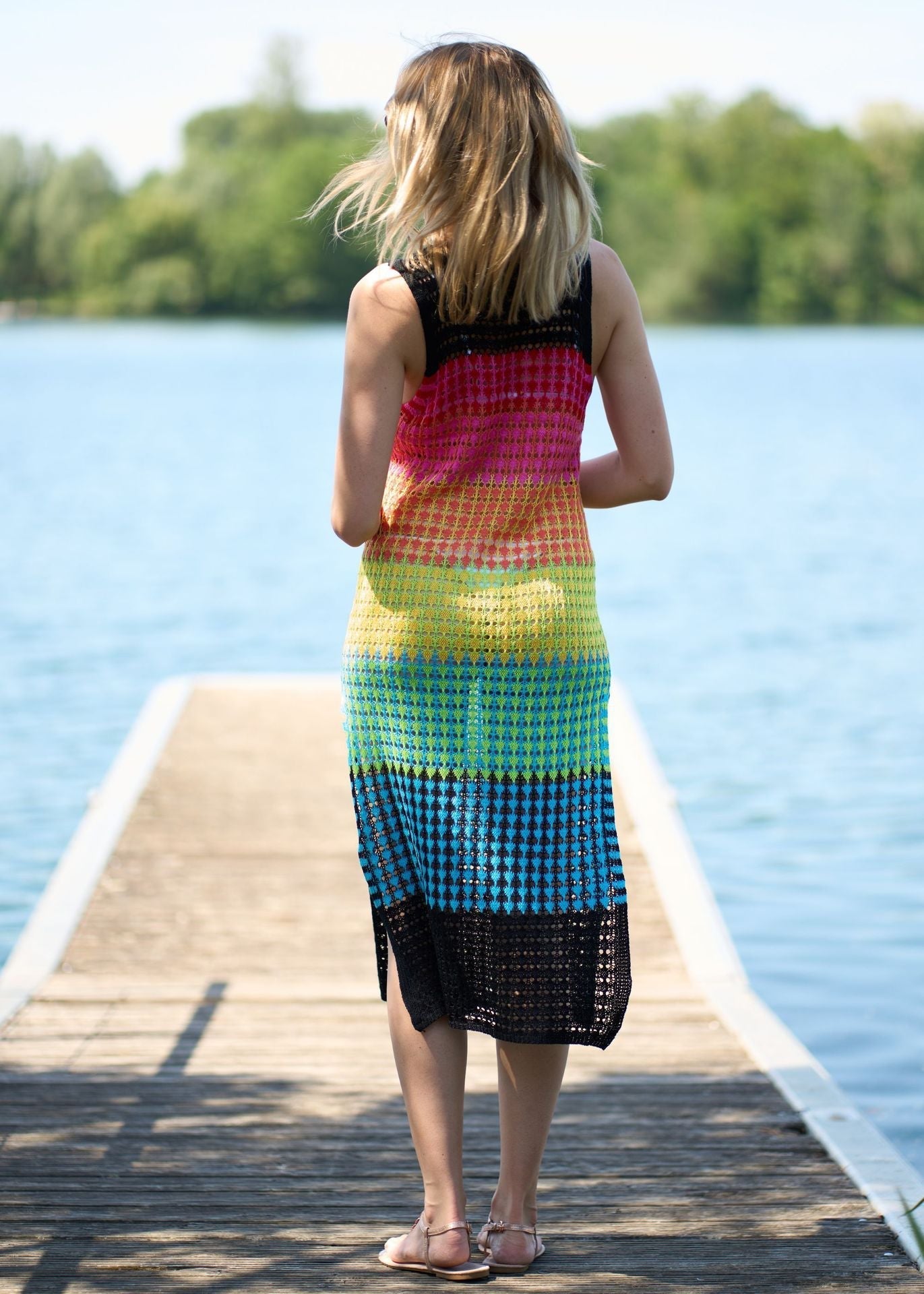 Knitted Wide Horizontal Color Pattern Vest Dress Holiday Casual Beach Bikini Cover Bella Mia