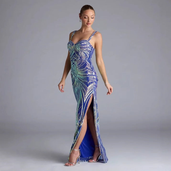 High End Sequined Pattern Sexy Sling Dress Cocktail Evening Dress Performance Dress Bella Mia