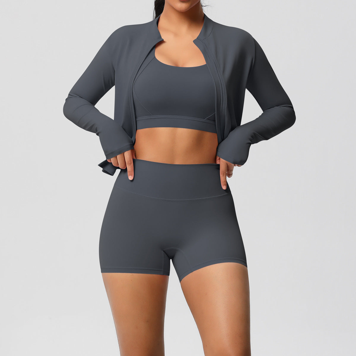 Solid Color Cloud Sense Yoga Bra Sports Coat Pilates Running Shorts Fitness Yoga Wear Three Piece Set for Women Bella Mia