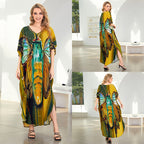 Rayon Printed Loose plus Size Robe Beach Cover up Vacation Maxi Dress Sun Protection Shirt Women Bella Mia