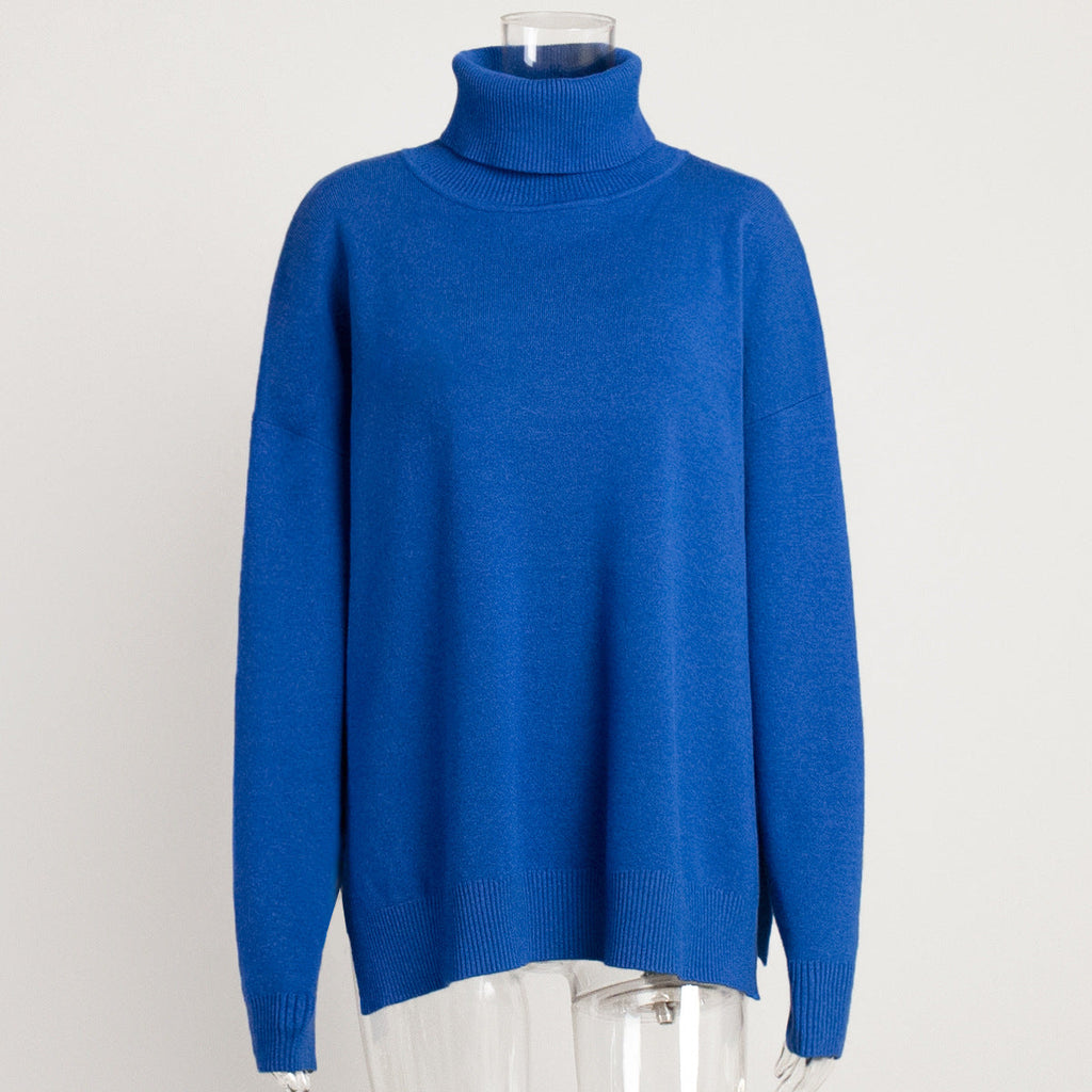 Turtleneck Sweater Women Autumn Winter Casual Sweater Slit Loose Solid Color Knitted Sweater Bella Mia