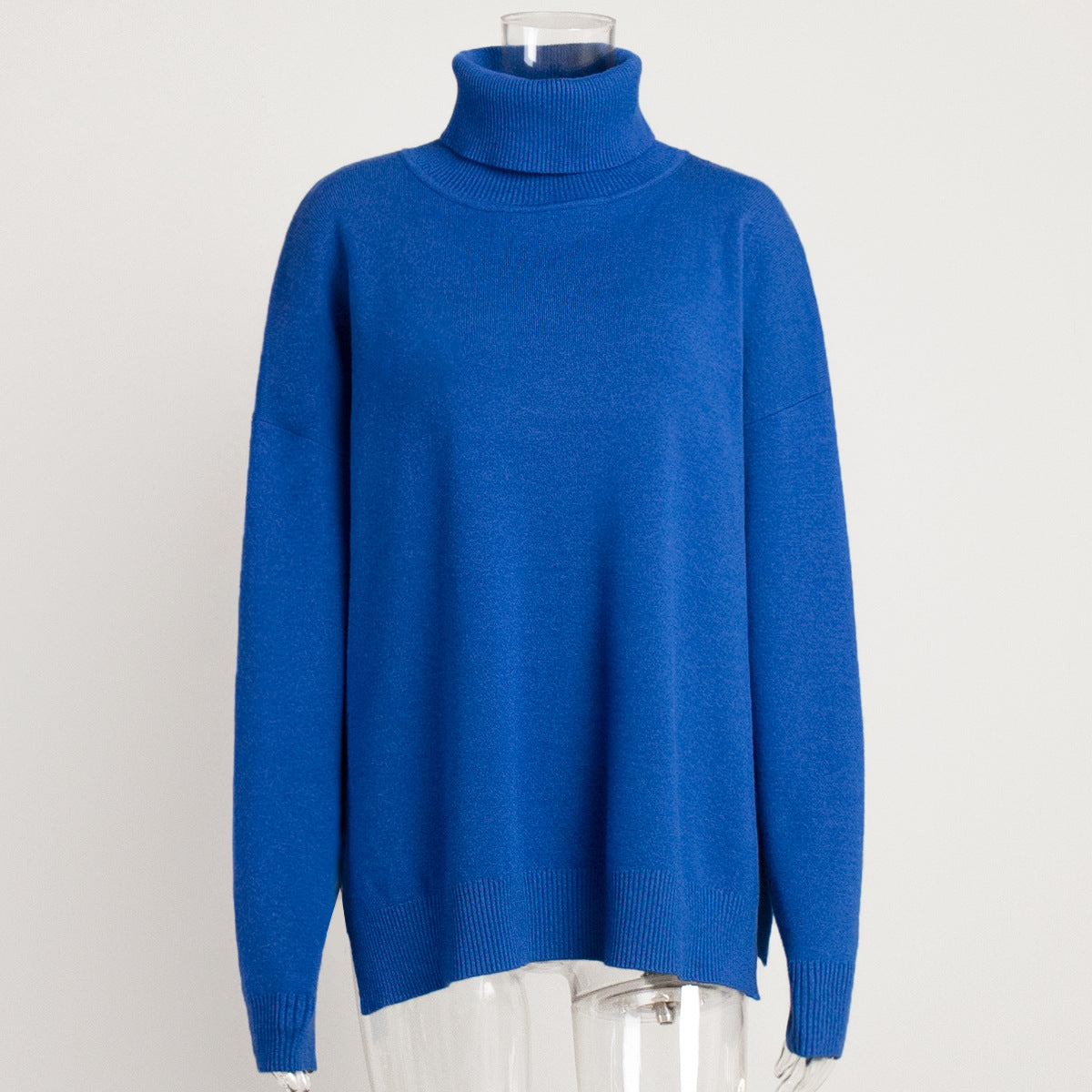 Turtleneck Sweater Women Autumn Winter Casual Sweater Slit Loose Solid Color Knitted Sweater Bella Mia