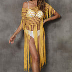 Women Beach Cover up Women Clothing Sexy Cutout Tassel Stitching Pure Hand Crocheting Bikini Overclothes Bella Mia
