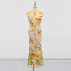 Heavy Industry High Sense Dress Color Embroidery Three Dimensional Floral Slim Fit Figure Flattering Maxi Dress Bella Mia