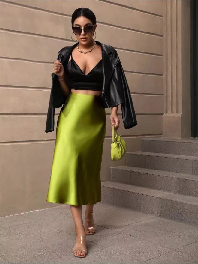 Hip Wrapped Fishtail Skirt Satin Mid Length Skirt Autumn Women Clothing Direct Bella Mia