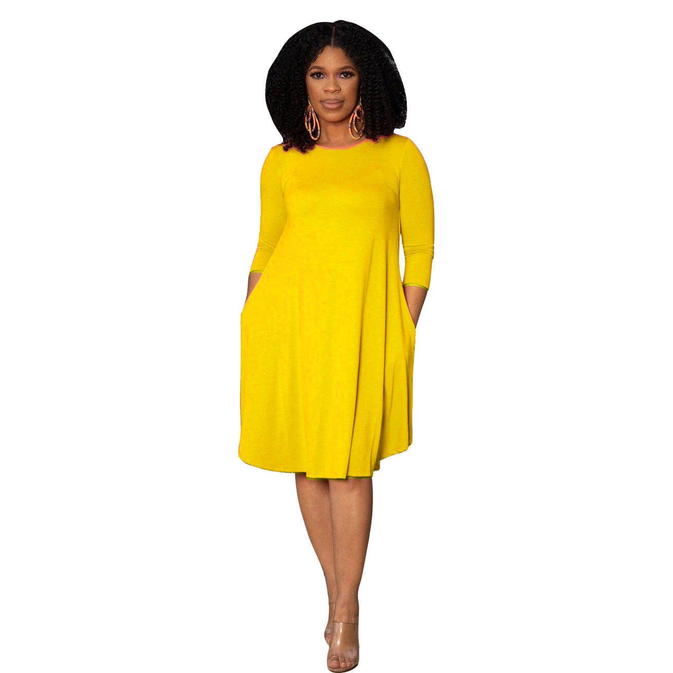 Women Clothing Dress Long Sleeve T-shirt Mid Solid Color Basic Summer Autumn