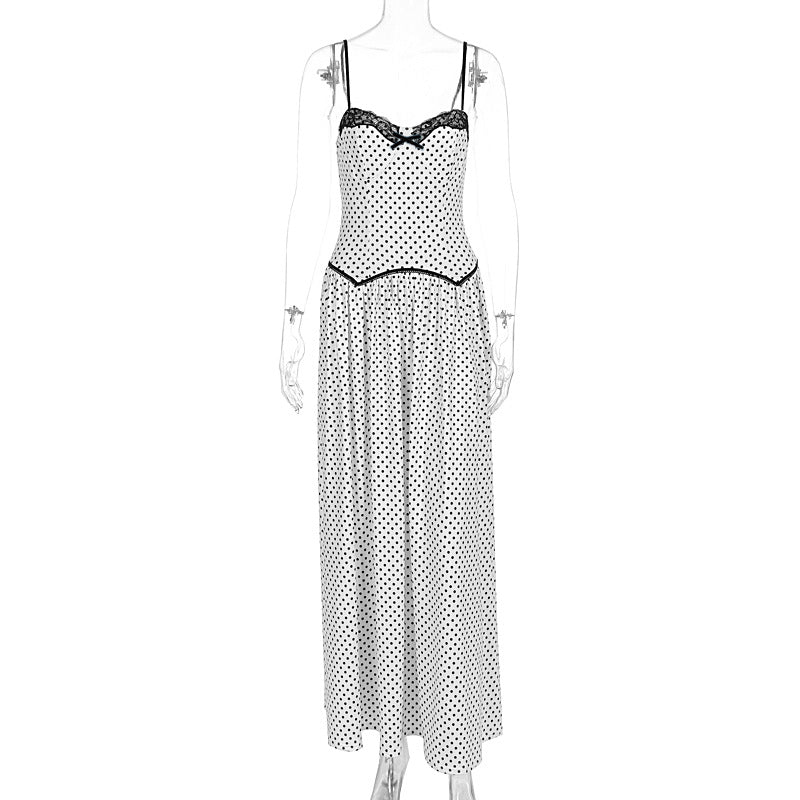 Summer Sweet Skinny Slimming Backless Braces in White Polka Dot Dress Women Clothing Bella Mia