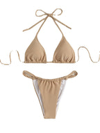 Sexy Solid Color Split Triangle High Waist Bikini Women Halter Triangle Cup Swimsuit Bella Mia