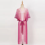 Summer Beach Sun Protection Shirt Gradient Color Lace Up Tassel Beach Cover Up Short Sleeve Knitted Long Cardigan Bella Mia