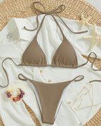 Printing Halter Spaghetti Straps Sexy Bikini Pleated Lace up Triangle Spring Split Swimsuit Bella Mia
