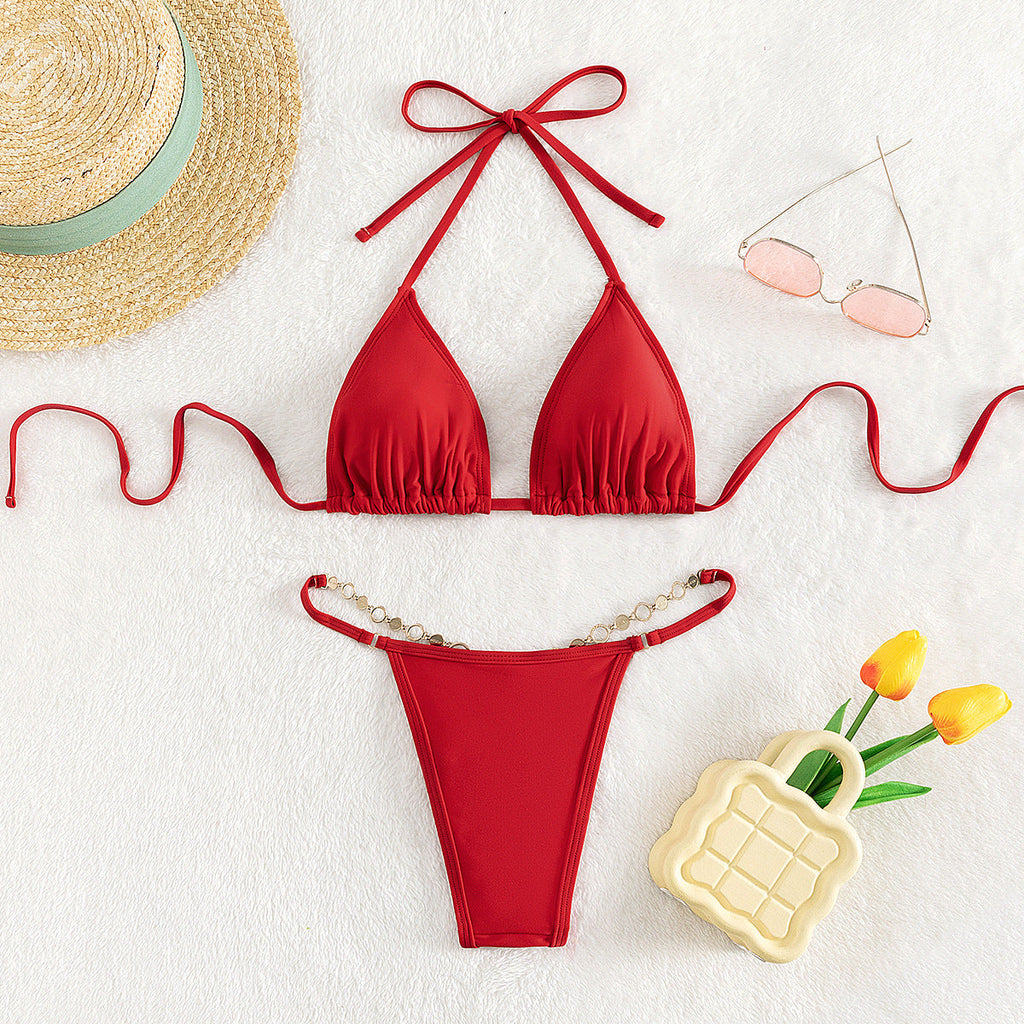 Ladies Swimsuit Split Swimsuit Solid Color Swimsuit Summer T Back Sexy Women Bikini Bella Mia
