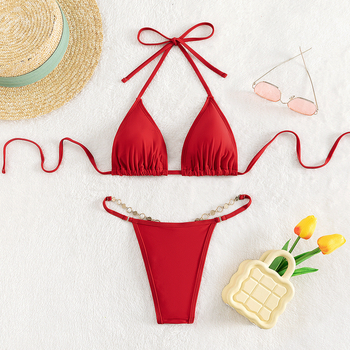 Ladies Swimsuit Split Swimsuit Solid Color Swimsuit Summer T Back Sexy Women Bikini Bella Mia