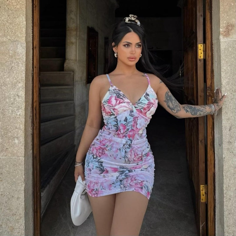 Summer Printed Sling Slim Fit Sheath Sexy Dress Bella Mia