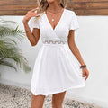 Summer Lace Hollow Out Cutout Elastic Lace Butterfly Sleeve Dress