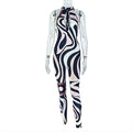 Personality Women Printed Wear Hollow Out Cutout out Slim Fit Sheath Jumpsuit Sleeveless Zebra Pattern Long Jumpsuit Bella Mia