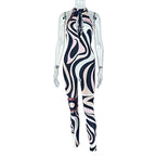 Personality Women Printed Wear Hollow Out Cutout out Slim Fit Sheath Jumpsuit Sleeveless Zebra Pattern Long Jumpsuit Bella Mia
