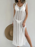 Women Holiday Beach Skirt Women Clothing Hollow Out Cutout Woven Shirt Vest Skirt Long Skirt Sexy Slit Dress Bella Mia
