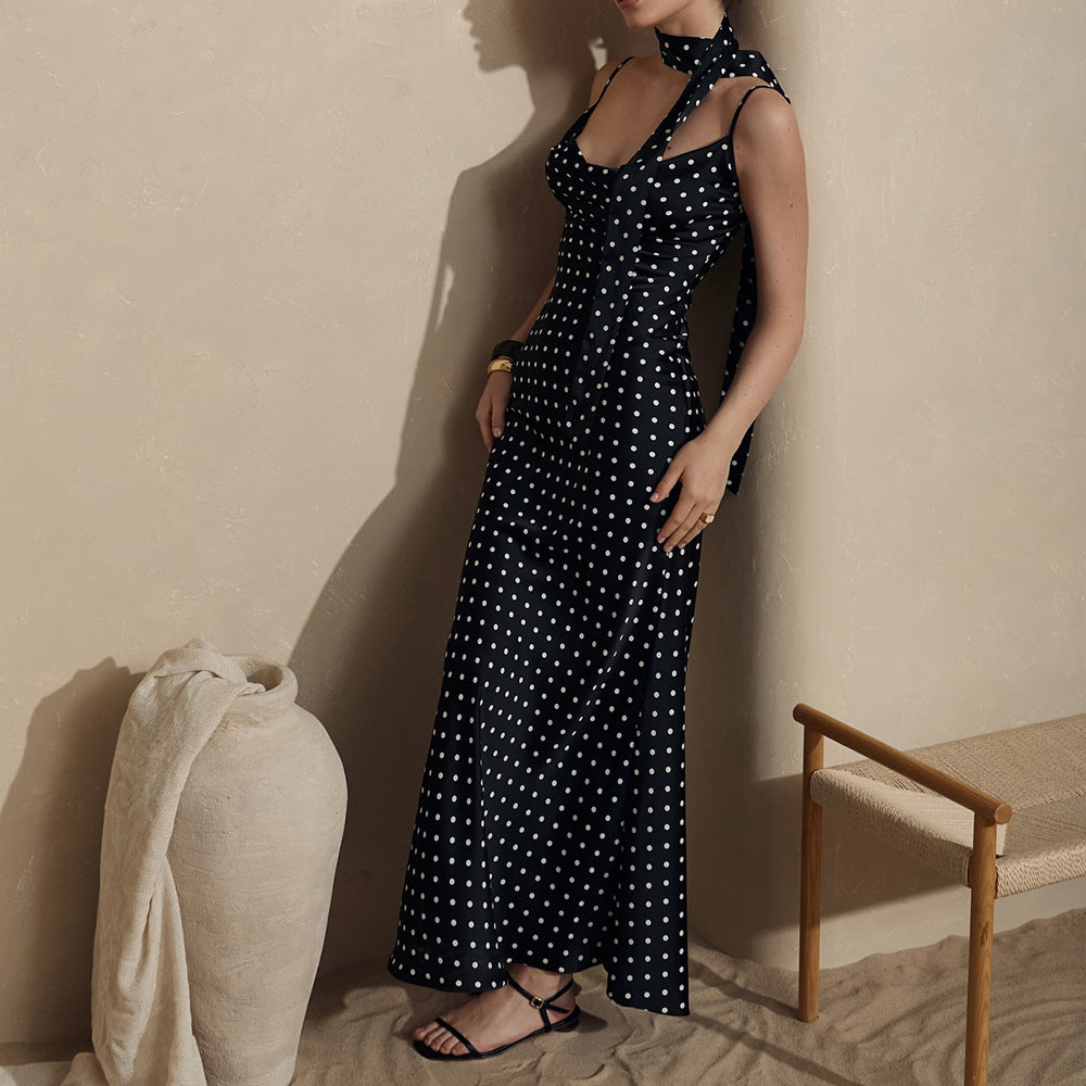 Strap Maxi Dress Summer Halter Strap Fishtail Polka Dot Maxi Dress Bella Mia