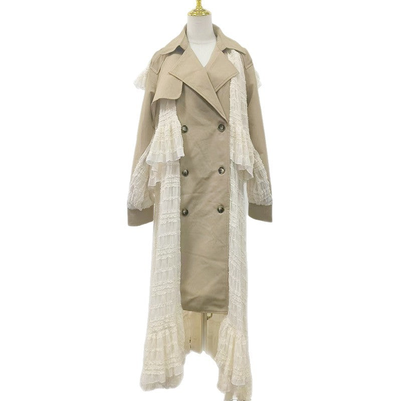 Fall Elegant Elegant Design Lace Stitching High Grade Waist Slimming Women Trench Coat Bella Mia