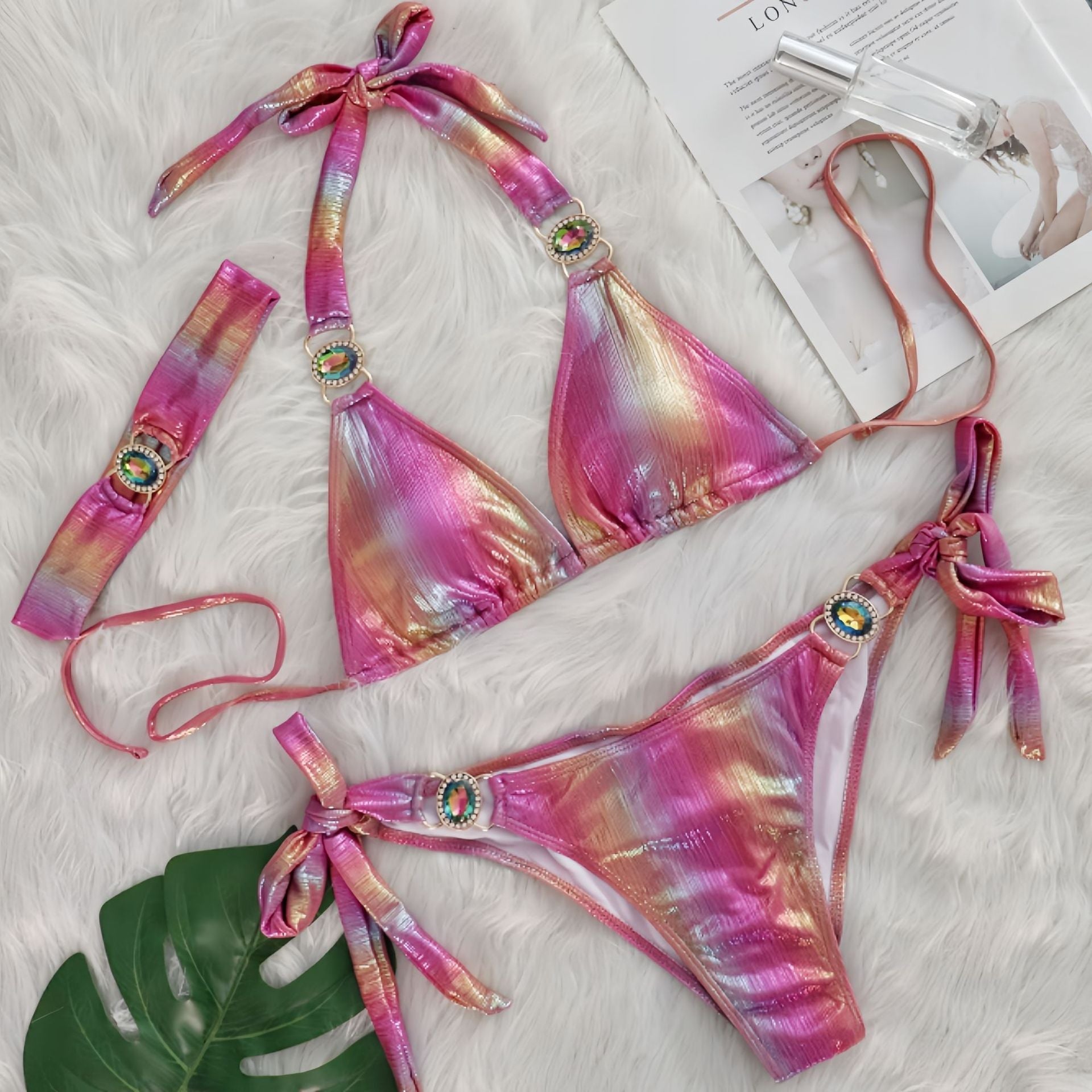 Sexy Bikini Crystal Diamond Three Piece Split Swimsuit Beach Shiny Women Swimsuit Bella Mia