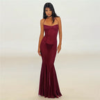 Women Clothing Spring Summer Sexy Mesh Solid Color See through Slim Halter Lace up Dress Bella Mia