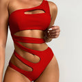 Solid Color One Shoulder Hollow Out Cutout out Swimsuit Women Vacation Travel Beach Spring Swimsuit Bella Mia